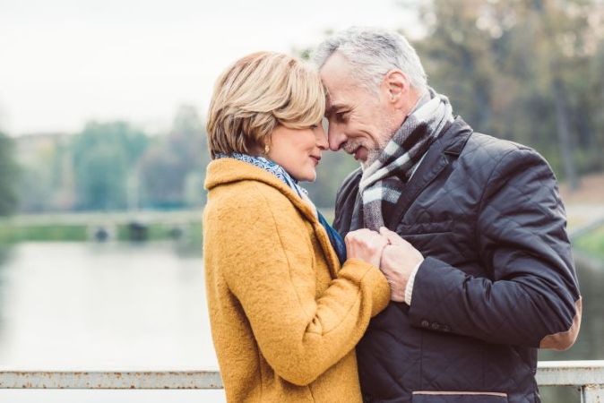 Mature couple enjoying city date in their 40s